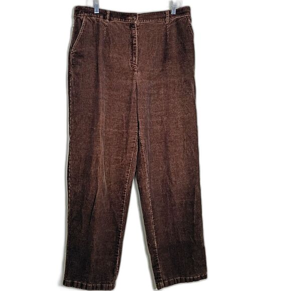 LL Bean Women's Chocolate Brown Corduroy Pants Elastic Waist 18 Tall Academia - Picture 1 of 8